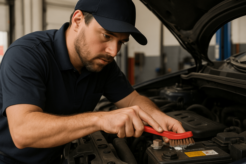 technician battery terminal cleaning West Palm Beach Mobil 1 Lube Express