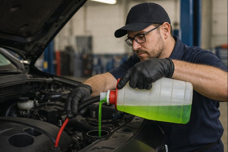 technician performing coolant flush West Palm Beach Mobil 1 Lube Express